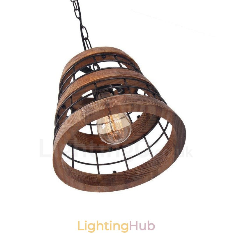 1 Light Ring Vintage Wooden Chandelier Industrial Wind Loft Wood Linear Pendant Lighting