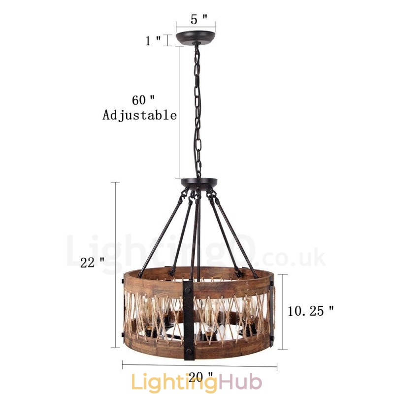 5 Light Drum Vintage Wooden Chandelier Industrial Wind Loft Wood Linear Pendant Lighting
