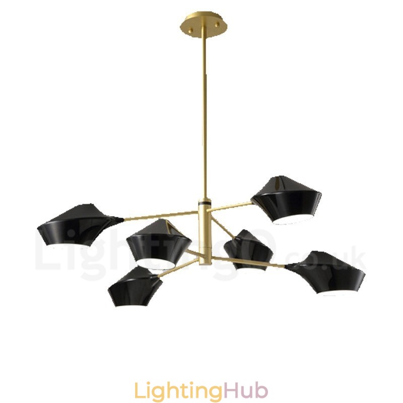 2 Tiers Multi Colours Linear Retro Chandelier 6 Light with Acrylic Shades Outdoors Garage