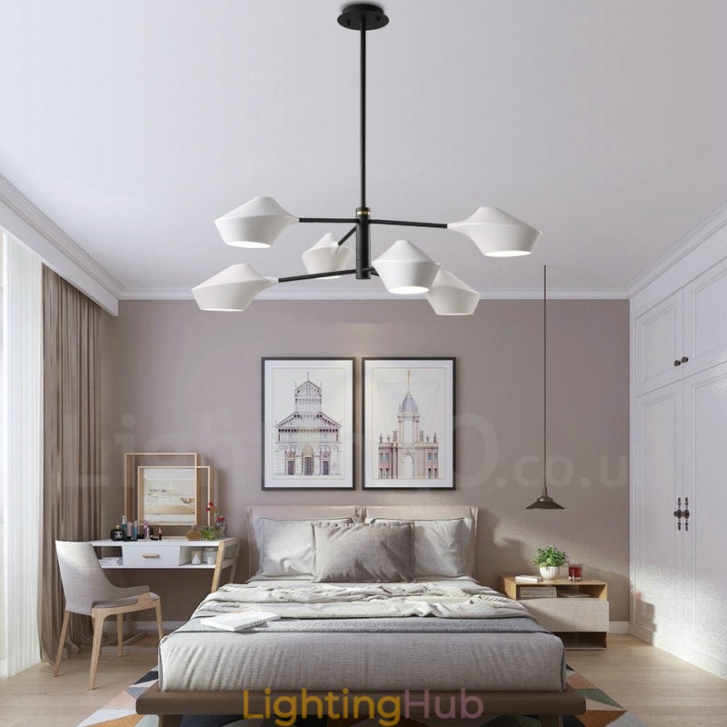 2 Tiers Multi Colours Linear Retro Chandelier 6 Light with Acrylic Shades Outdoors Garage