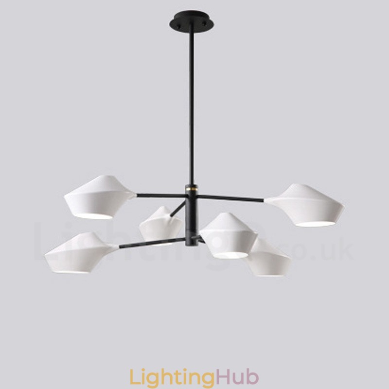 2 Tiers Multi Colours Linear Retro Chandelier 6 Light with Acrylic Shades Outdoors Garage