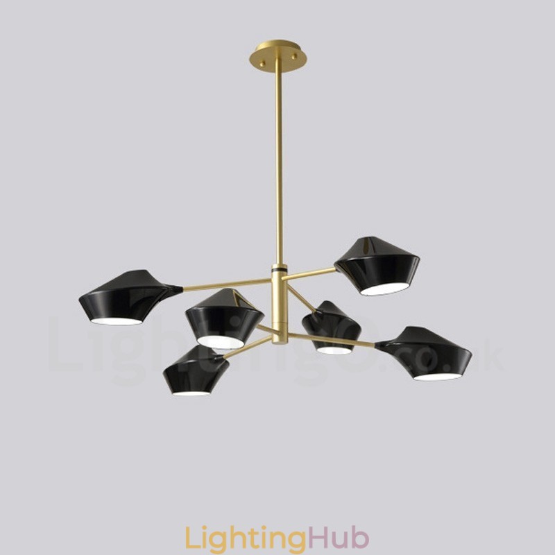 2 Tiers Multi Colours Linear Retro Chandelier 6 Light with Acrylic Shades Outdoors Garage