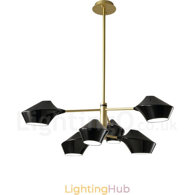 2 Tiers Multi Colours Linear Retro Chandelier 6 Light with Acrylic Shades Outdoors Garage