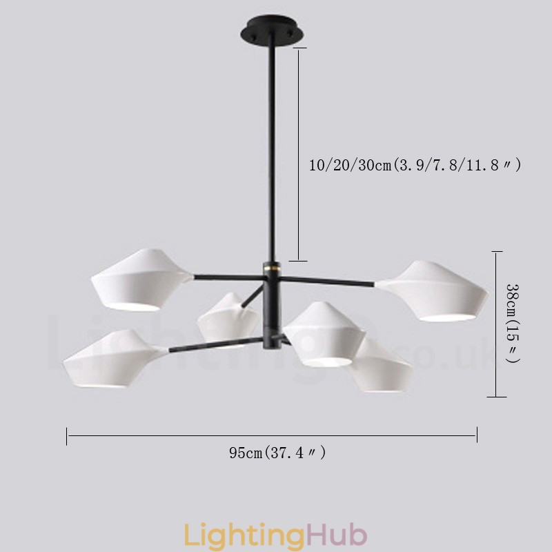 2 Tiers Multi Colours Linear Retro Chandelier 6 Light with Acrylic Shades Outdoors Garage
