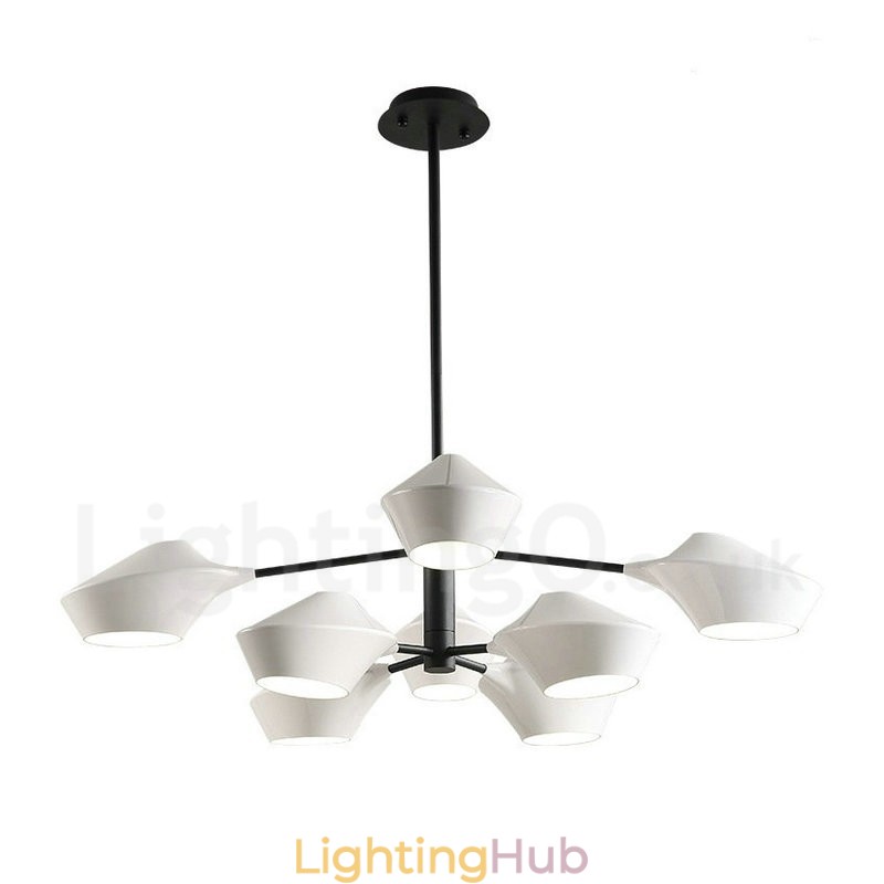 Two Tiers Multi Colours Linear Retro Chandelier 8 Light with Acrylic Shades Outdoors Garage