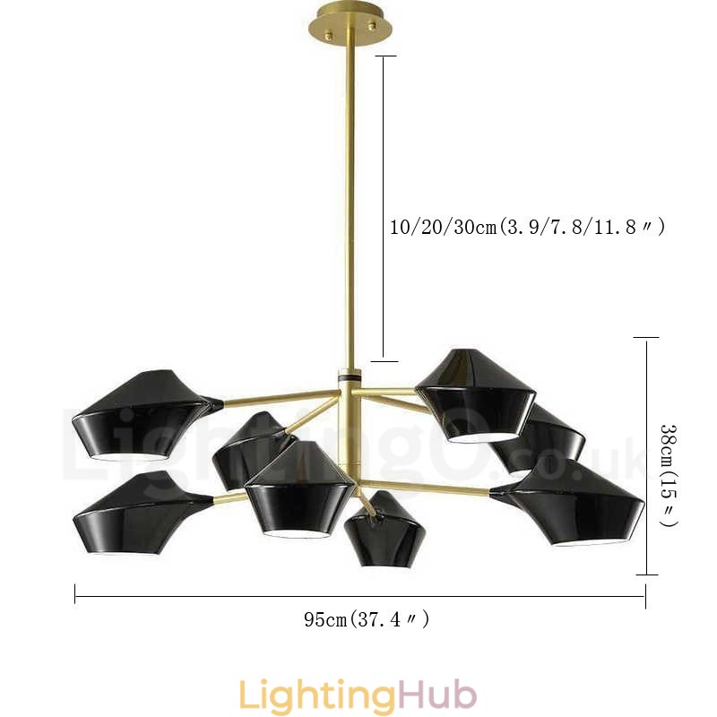 Two Tiers Multi Colours Linear Retro Chandelier 8 Light with Acrylic Shades Outdoors Garage