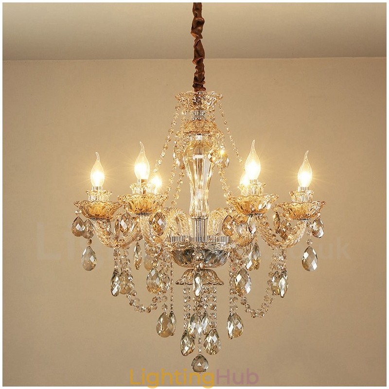 6 Light Cognac Colour Elegant Crystal Candle Chandelier