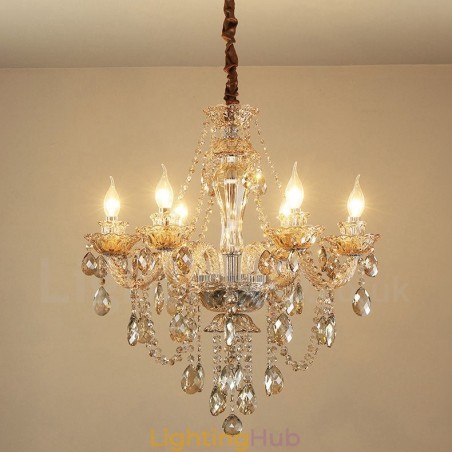6 Light Cognac Colour Elegant Crystal Candle Chandelier 6 Light Cognac Colour Elegant Crystal Candle Chandelier