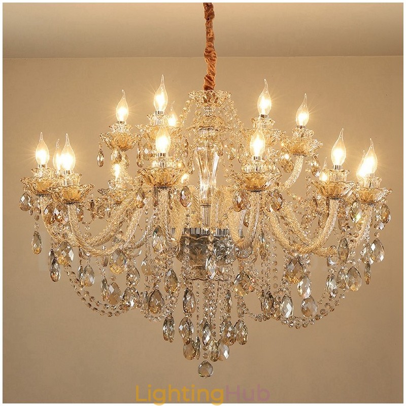 18 (12+6) Light Cognac Colour Elegant Crystal Candle Chandelier
