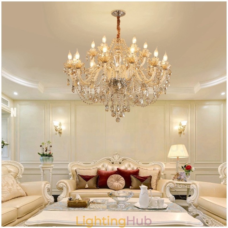 18 (12+6) Light Cognac Colour Elegant Crystal Candle Chandelier