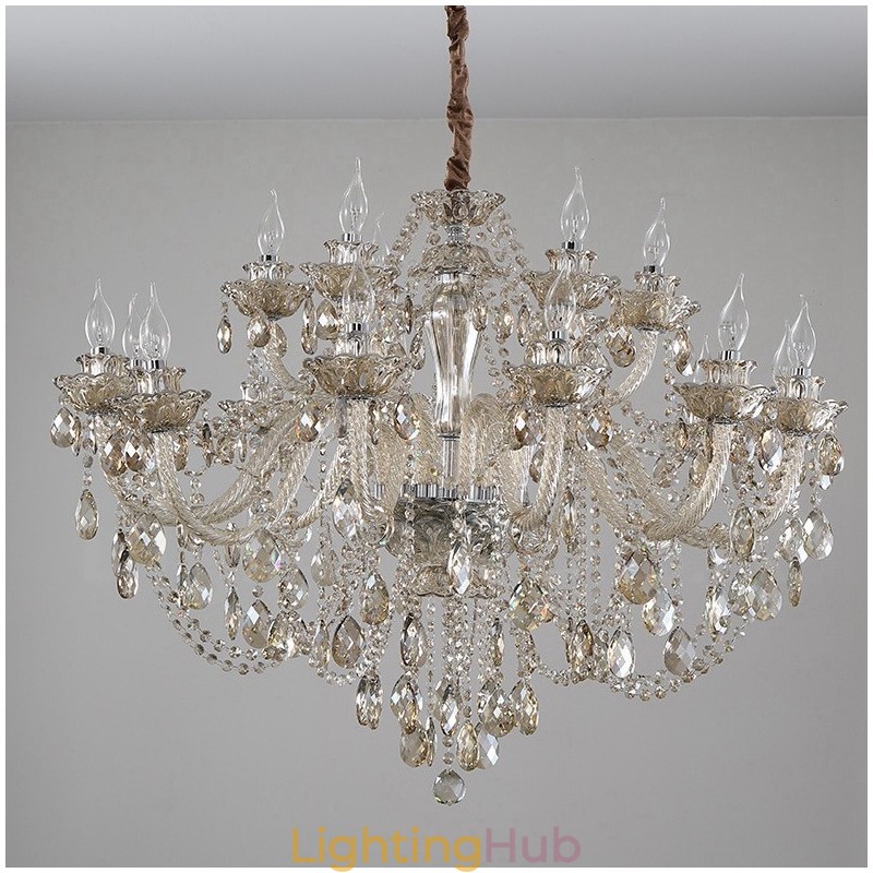 18 (12+6) Light Cognac Colour Elegant Crystal Candle Chandelier