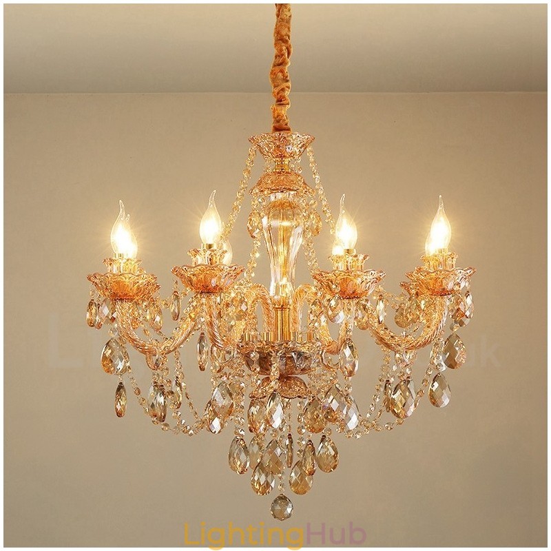8 Light Amber Gold Elegant Crystal Candle Chandelier