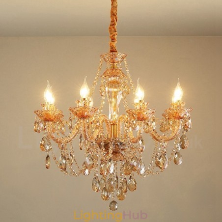 8 Light Amber Gold Elegant Crystal Candle Chandelier 8 Light Amber Gold Elegant Crystal Candle Chandelier