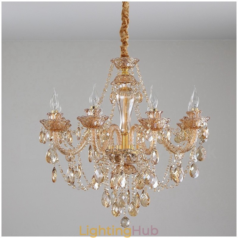 8 Light Amber Gold Elegant Crystal Candle Chandelier