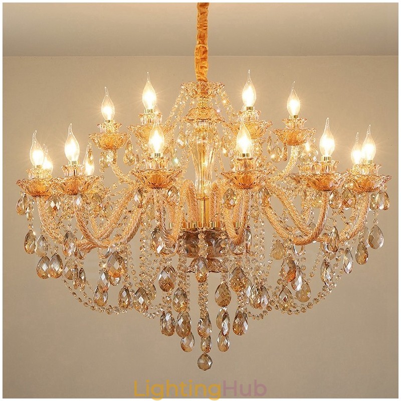 18 (12+6) Light Amber Gold Elegant Crystal Candle Chandelier