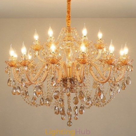 18 (12+6) Light Amber Gold Elegant Crystal Candle Chandelier 18 (12+6) Light Amber Gold Elegant Crystal Candle Chandelier