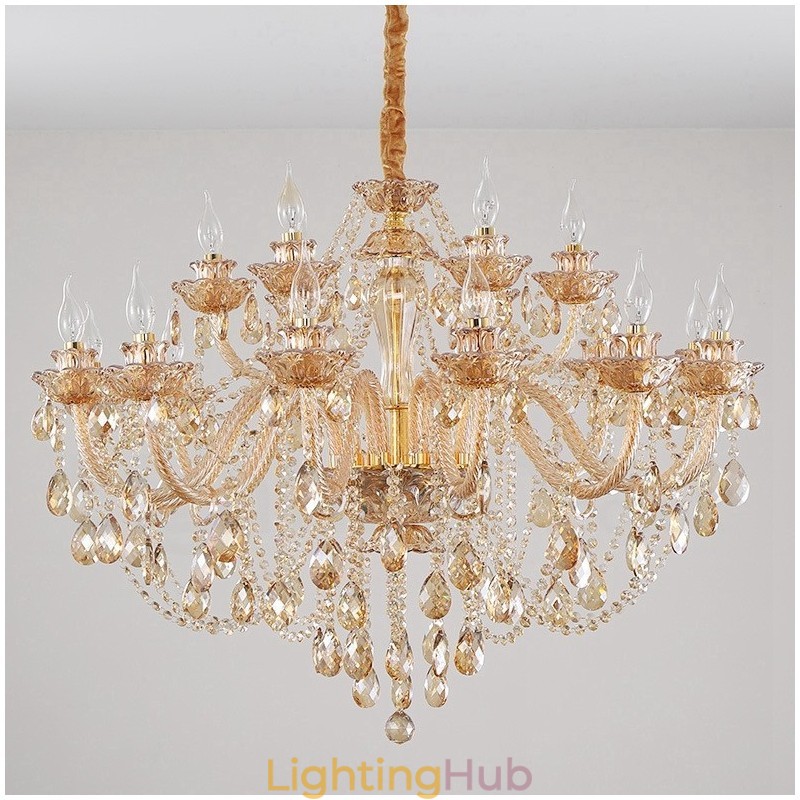 18 (12+6) Light Amber Gold Elegant Crystal Candle Chandelier