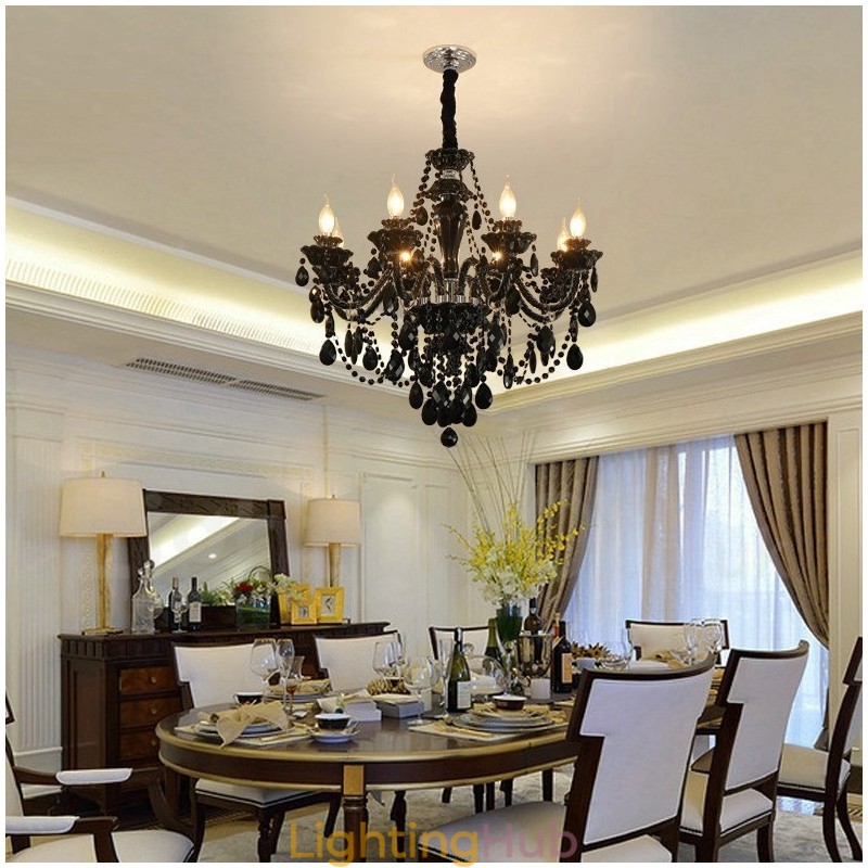 8 Light Black Elegant Crystal Candle Chandelier