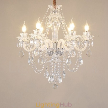 6 Light Clear Crystal Candle Chandelier Special Design with White Arms 6 Light Clear Crystal Candle Chandelier Special Design with White Arms