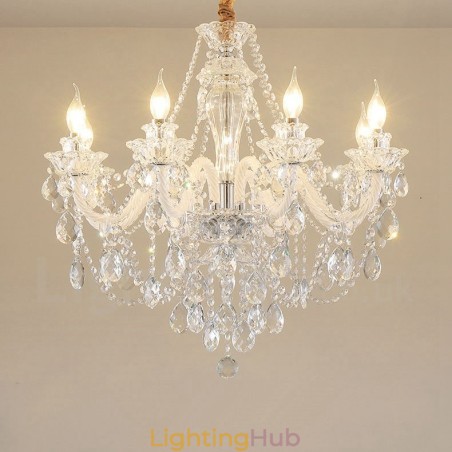 8 Light Clear Crystal Candle White Arm Chandelier 8 Light Clear Crystal Candle White Arm Chandelier