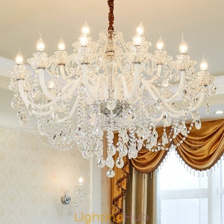 18 (12+6) Light Clear Crystal Candle Chandelier with White Arms 18 (12+6) Light Clear Crystal Candle Chandelier with White Arms