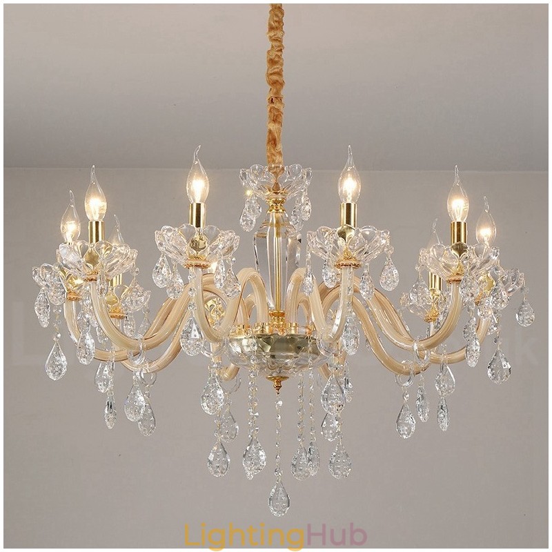 Gold Chandelier with Clear Crystal Candle Chandelier