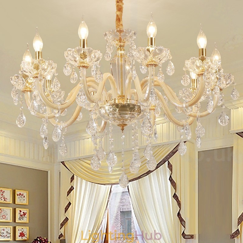 Gold Chandelier with Clear Crystal Candle Chandelier