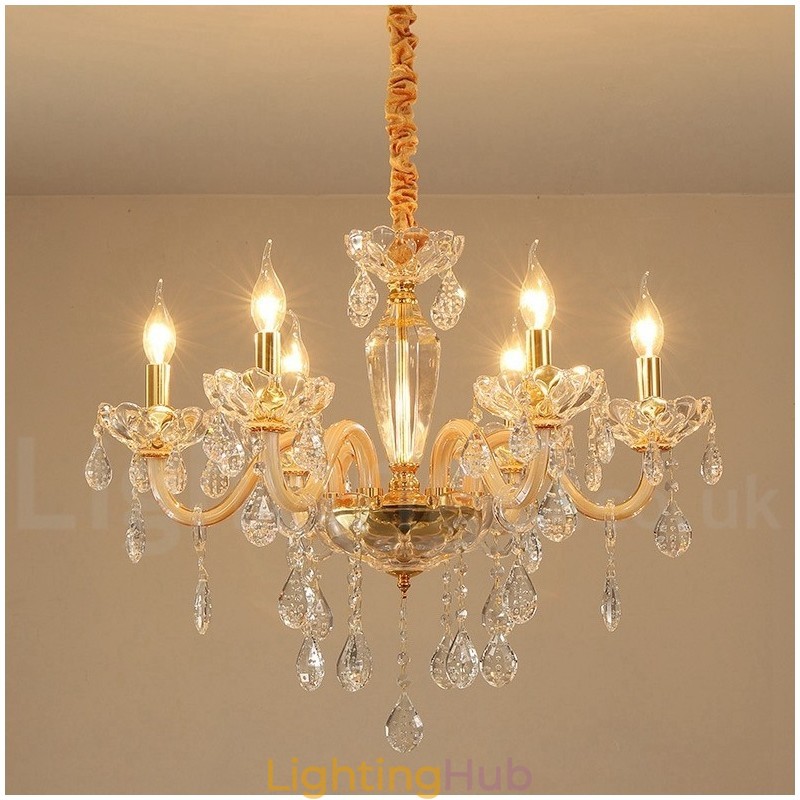 Gold Chandelier with Clear Crystal Candle Chandelier