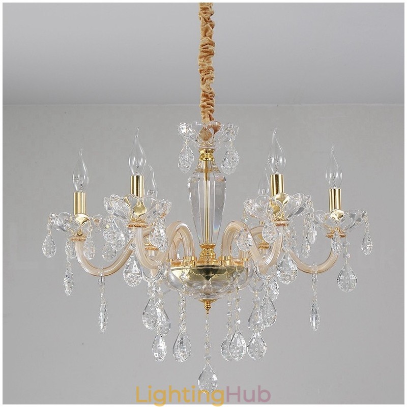 Gold Chandelier with Clear Crystal Candle Chandelier