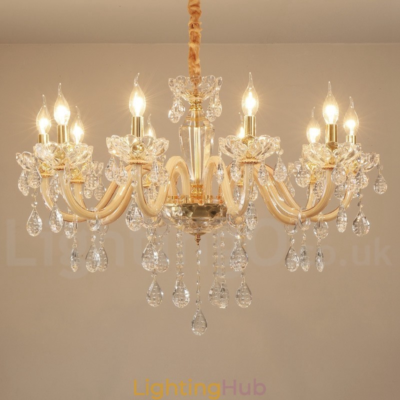 Gold Chandelier with Clear Crystal Candle Chandelier
