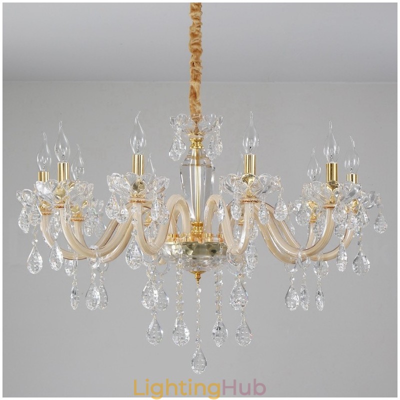 Gold Chandelier with Clear Crystal Candle Chandelier