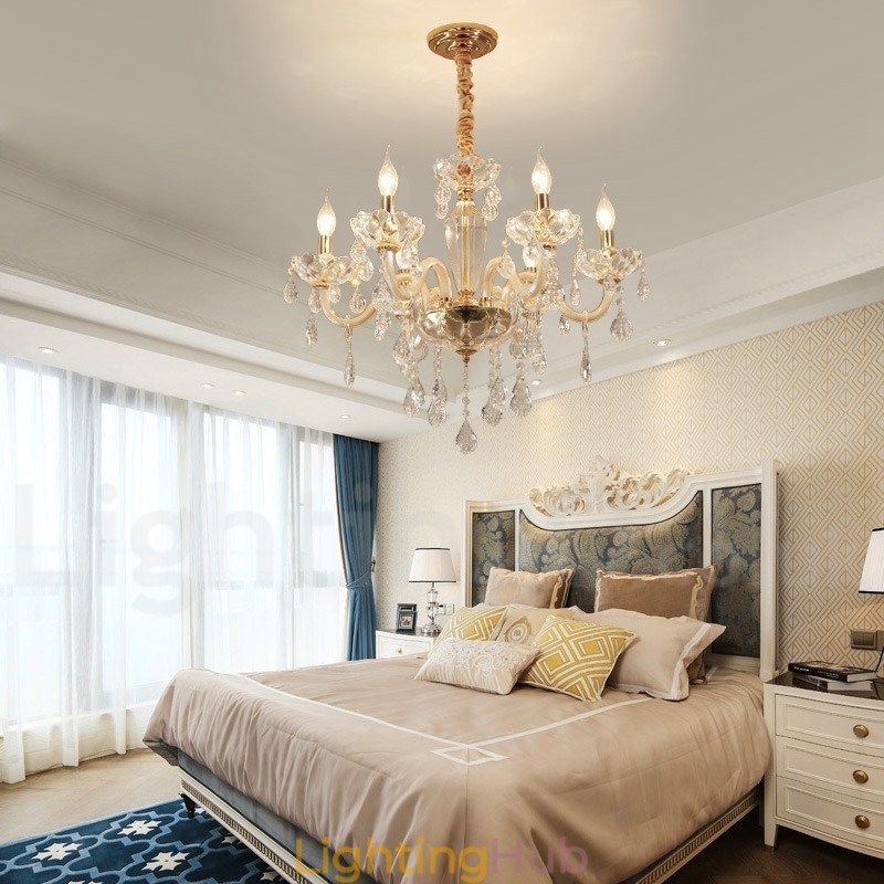 Gold Chandelier with Clear Crystal Candle Chandelier