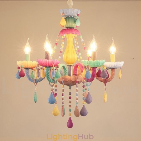 Macaron 6 Light Chandelier with Multi Colours Crystal Candle Mini Style for Kid's Children Macaron 6 Light Chandelier with Multi Colours Crystal Candle Mini Style for Kid's Children