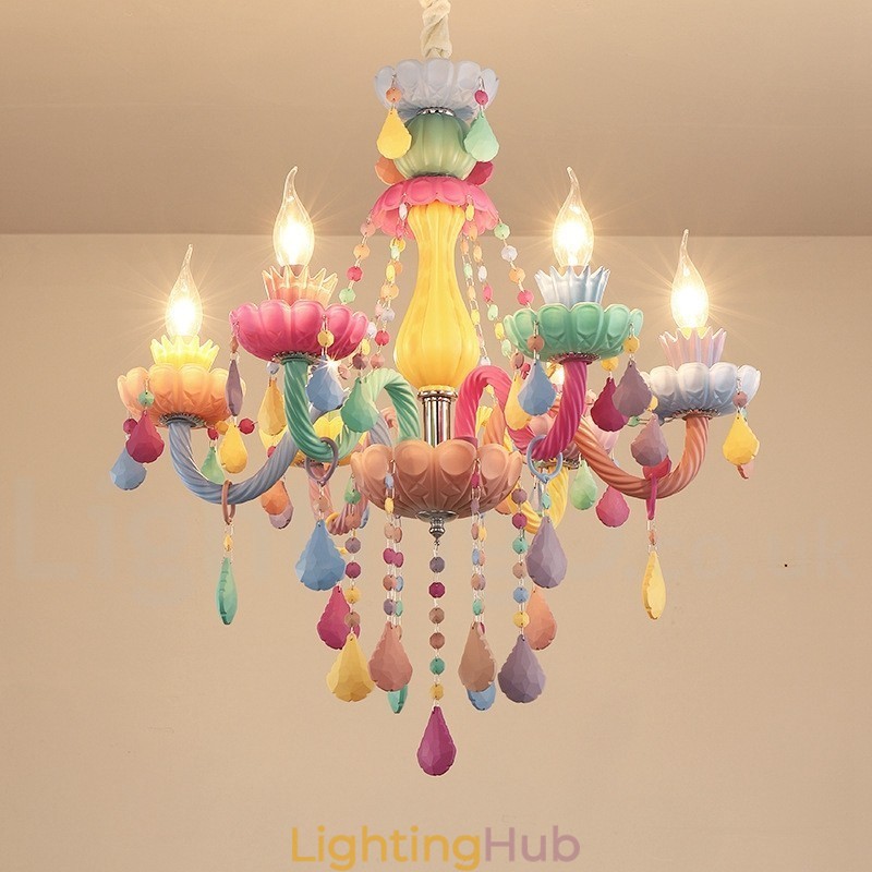 Macaron 6 Light Chandelier with Multi Colours Crystal Candle Mini Style for Kid's Children