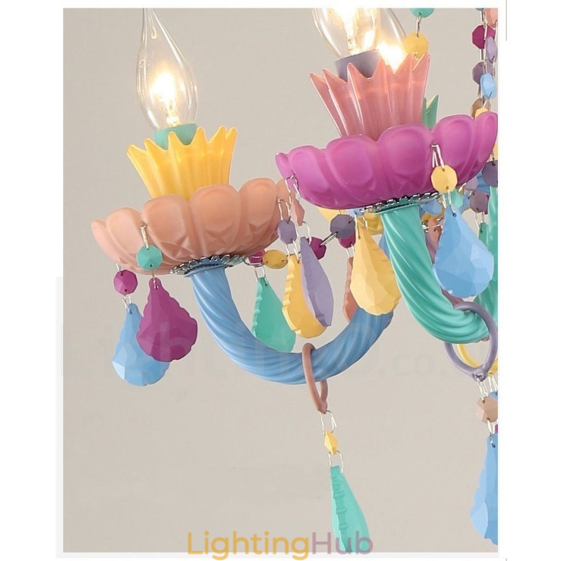 Macaron 6 Light Chandelier with Multi Colours Crystal Candle Mini Style for Kid's Children