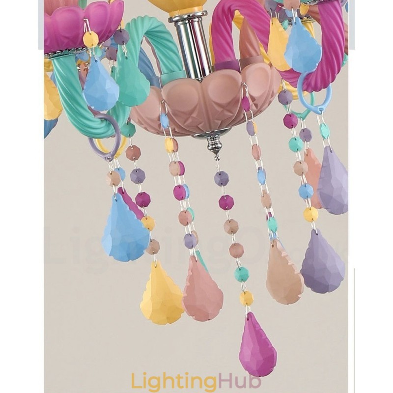 Macaron 6 Light Chandelier with Multi Colours Crystal Candle Mini Style for Kid's Children