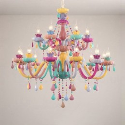 Macaron 18 (12+6) Light Chandelier with Multi Colours Crystal Candle Mini Style for Kid's Children