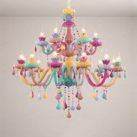 Macaron 18 (12+6) Light Chandelier with Multi Colours Crystal Candle Mini Style for Kid's Children Macaron 18 (12+6) Light Chandelier with Multi Colours Crystal Candle Mini Style for Kid's Children