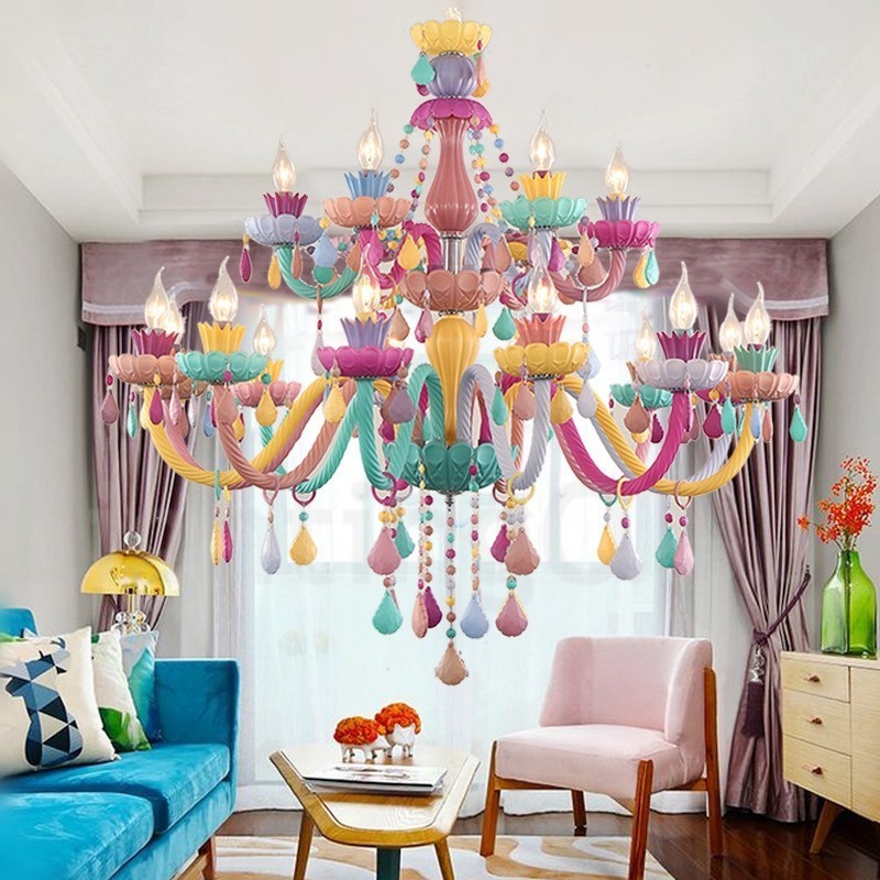 Macaron 18 (12+6) Light Chandelier with Multi Colours Crystal Candle Mini Style for Kid's Children