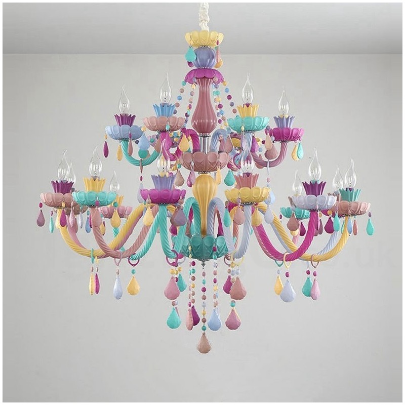 Macaron 18 (12+6) Light Chandelier with Multi Colours Crystal Candle Mini Style for Kid's Children