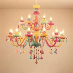 Macaron 18 (12+6) Light Chandelier with Multi Colours Crystal Candle Mini Style for Kid's Children