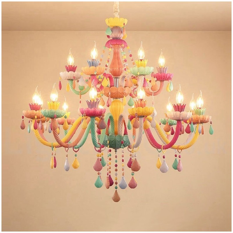 Macaron 18 (12+6) Light Chandelier with Multi Colours Crystal Candle Mini Style for Kid's Children