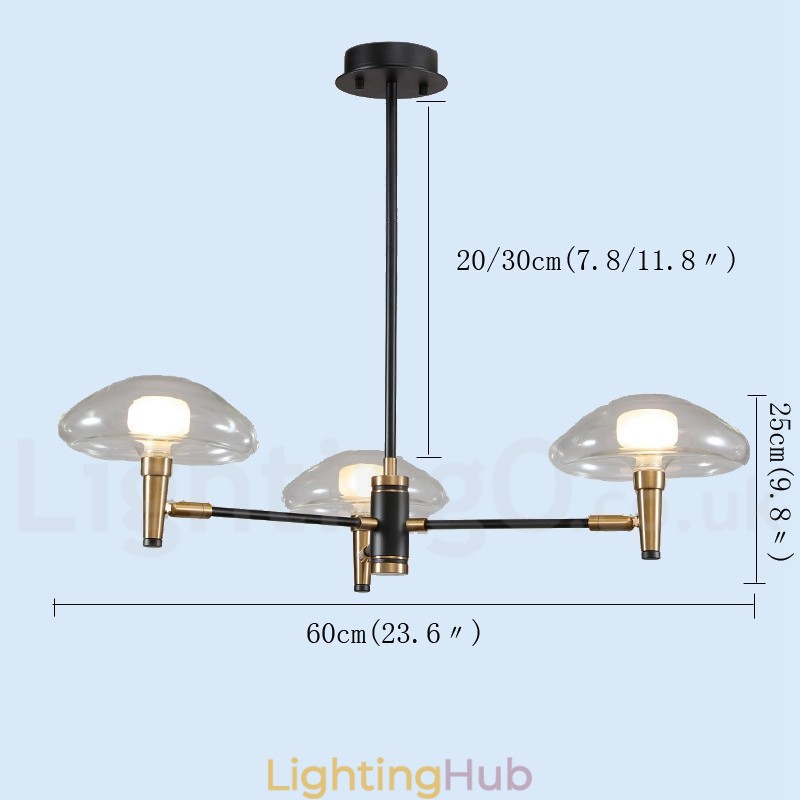 3 Light Mini Style Uplight Electroplated Painted Finish Chandelier with Glass Shades