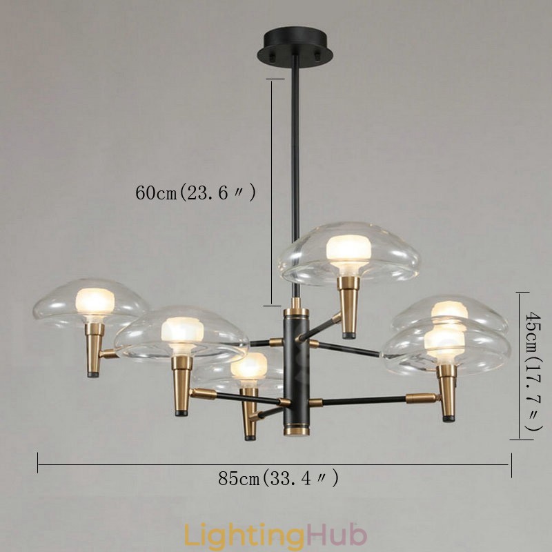 6 Light Uplight Electroplated Painted Finish Chandelier with Glass Shades