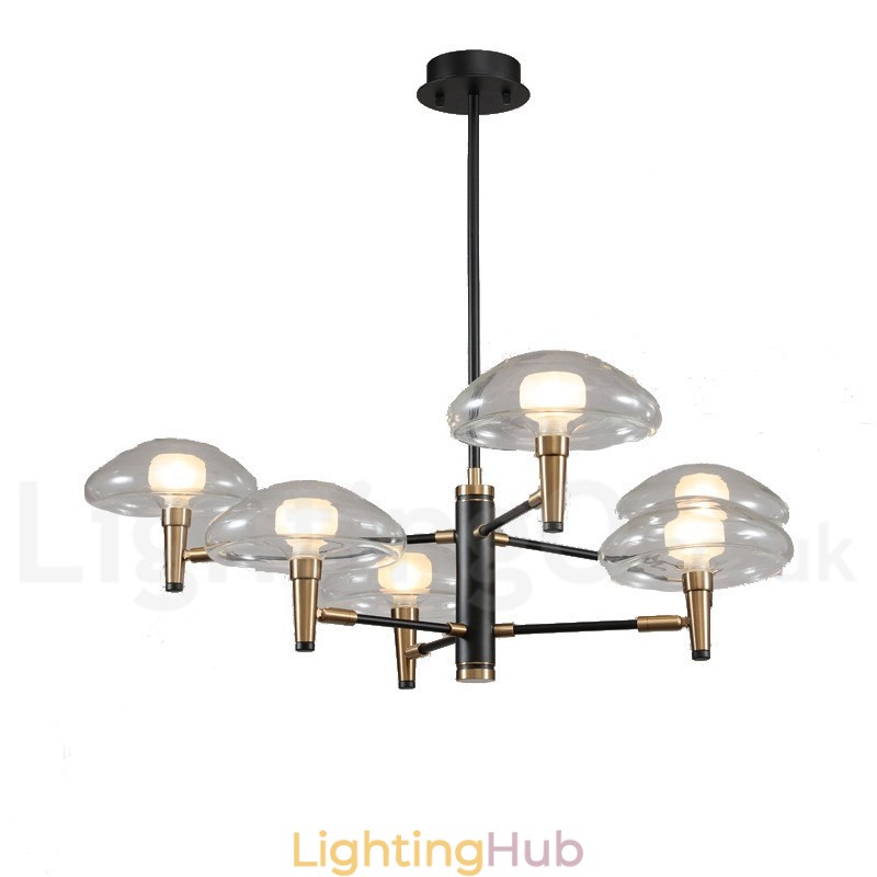 6 Light Uplight Electroplated Painted Finish Chandelier with Glass Shades