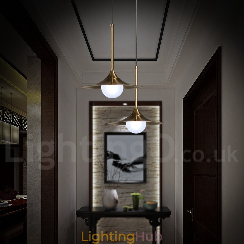 1 Light Industrial Style Gold Mini Style Electroplated Painted Finish Pendant Light with Glass Shade