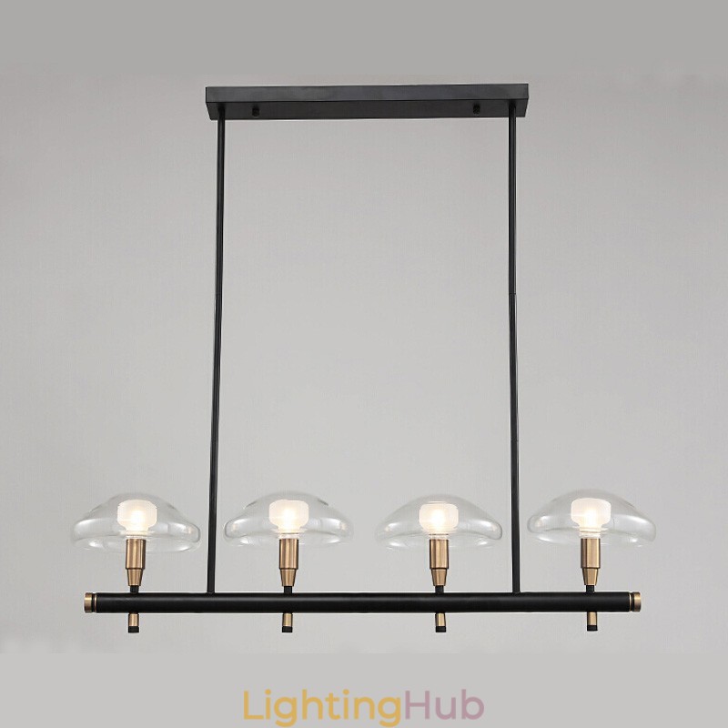 4 Light Linear Uplight Electroplated Painted Finish Chandelier with Glass Shades