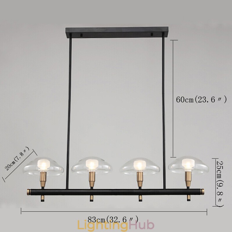 4 Light Linear Uplight Electroplated Painted Finish Chandelier with Glass Shades