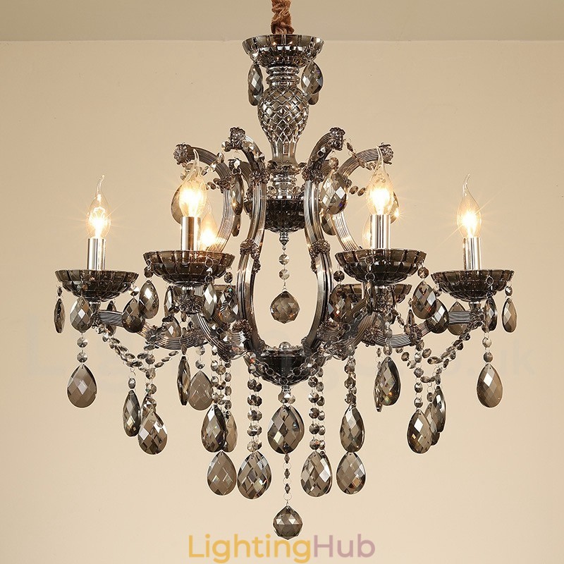 6 Light Grey Crystal Candle Chandelier