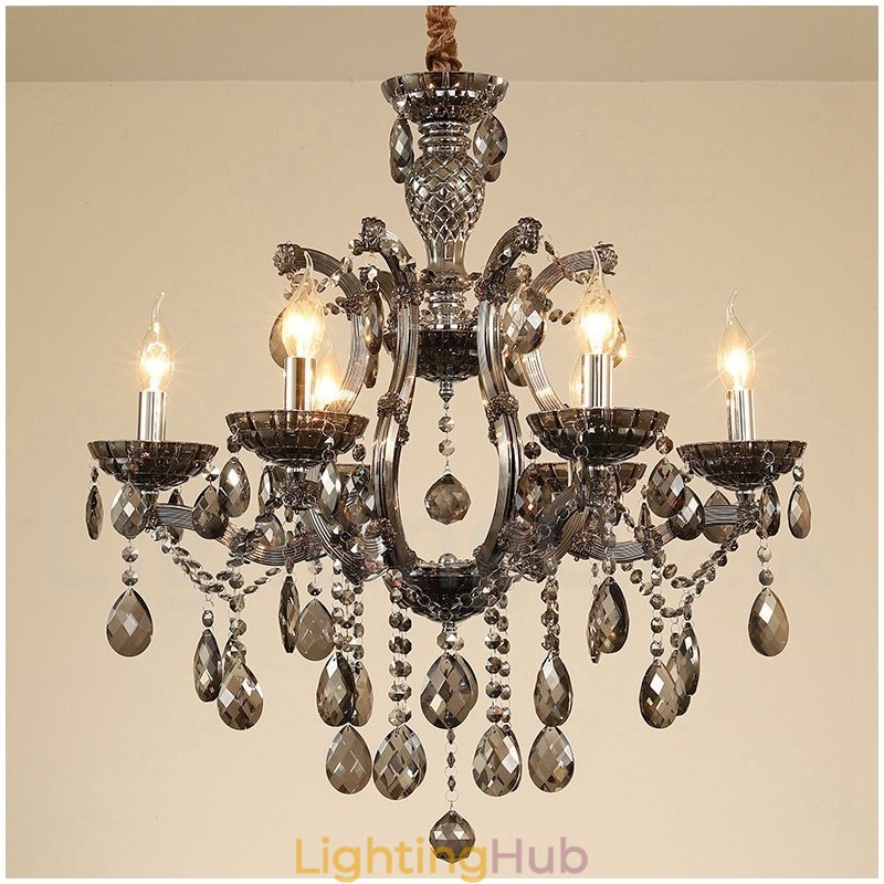 6 Light Grey Crystal Candle Chandelier